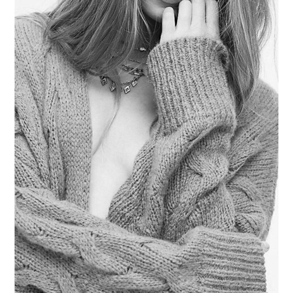 NEW FREE PEOPLE Sz XS JUNE CABLE V NECK SWEATER LONGLINE SLOUCHY KNIT TUNIC - Picture 5 of 6